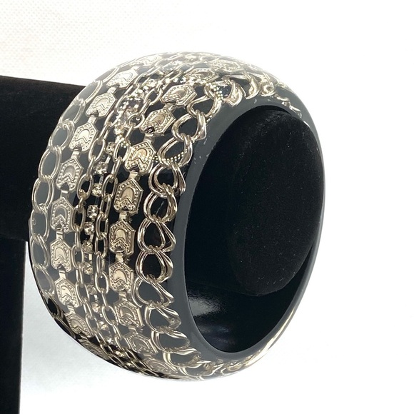 Bracelet Artisan Wooden Resin Heavy Chunky Statement Bangle 8” - Picture 3 of 10